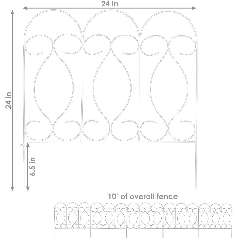 Sunnydaze Outdoor Lawn and Garden Metal Traditional Style Decorative Border Fence Panel Set - 10' - 5pk, 3 of 8