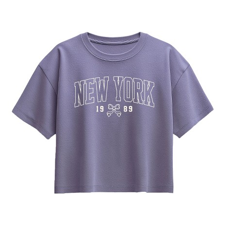 Футболка Instant Message NY 1989 Bow Short Sleeve Boxy Graphic T-Shirt - Periwinkle для девочек