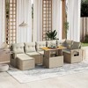 vidaXL 8 Piece Patio Sofa Set with Cushions Beige and Cream Poly Rattan - 3x Middle 3x Corner Footrest Table - 2 of 4