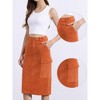 Allegra K Women's High Waisted Elastic Back Corduroy Midi Cargo Skirts with Pockets - 2 of 4
