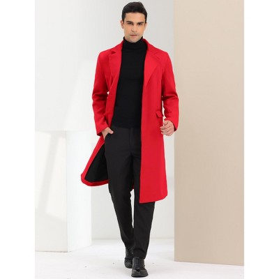 INSPIRE CHIC Men's Single Breasted Notched Lapel Winter Long Overcoat Burgundy Medium — фото 2