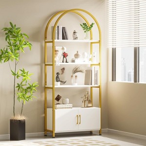 COUCHETA 71.5'' Tall 4-Tier Arched Bookshelf with Doors, Industrial Style,  Industrial with Studry Metal Frame and Open Shelves - 1 of 4