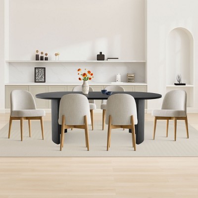 7-Pieces Dining Set for 6,Upholstered Armless Chair with Wood Legs,79 Inch Oval Dining Table for Dining Room,Farmhouse-Tanpinhause