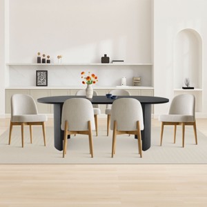 7-Pieces Dining Set for 6,Upholstered Armless Chair with Wood Legs,79 Inch Oval Dining Table for Dining Room,Farmhouse-Tanpinhause - 1 of 4