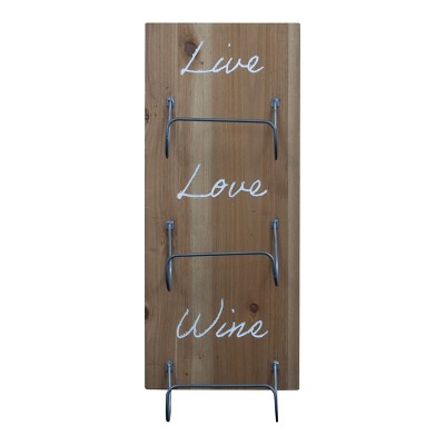 Three Bottle "Live Love Wine" Wood Wall Mount Wine Rack - Foreside Home & Garden