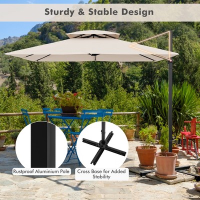 Beige 9.5FT Cantilever Patio Umbrella with 360° Rotation and Double Vented Top