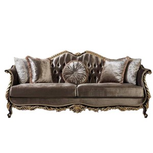 87" Betria Sofa Light Green Velvet with 5 Pillows: Gold & Black Finish - Acme Furniture - 1 of 4