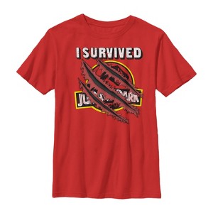 Boy's Jurassic Park I Survived The Island, Raptor Claw Tear T-Shirt - 1 of 3