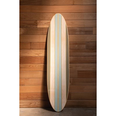Green and Light Brown Striped Wooden Surfboard Wall Decor