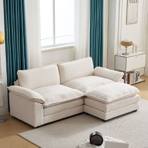 Karl Home |85.4 in. W Pillow Top Arm Double-layer Cushion Chenille Sofa in Off-White With Ottoman - 1 of 1