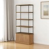 HomeRoots 42" Antiqued Brass And Light Brown Distressed Metal and Solid Wood Four Tier Bookcase with Two Doors - 2 of 4