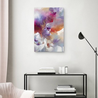 Vibrant Abstract Floral Canvas Art in Violet, Fuchsia, and Orange - 24" x 36"