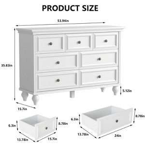 7 Drawer Dresser, Vintage Design Wooden Chest of Drawer with Metal Handles, Farmhouse Dresser for Bedroom, Living Room, Entryway, Hallway, White - 1 of 4