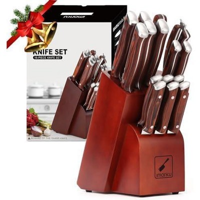 imarku16-Piece Japanese Kitchen Knife Set, Ultra Sharp Chef Knife Set for Kitchen, High Carbon Stainless Steel Knife Block Set with Sharpener