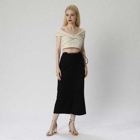 Women's Casual Midi A-Line Skirt-Black -X Small