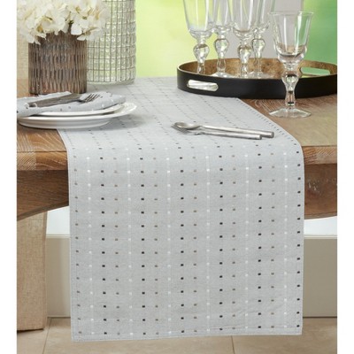 Gray Cotton Polyester Stitched Line Table Runner