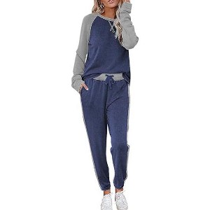 Ekouaer Women's Pajama Set Long Sleeve PJs 2 Piece Lounge Set Pullover Sleepwear Sweatshirt and Long Pants With Pockets - 1 of 4