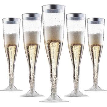 Visions 9 oz. Heavy Weight Clear Plastic Stemless Champagne Flute with  Silver Rim - 16/Pack