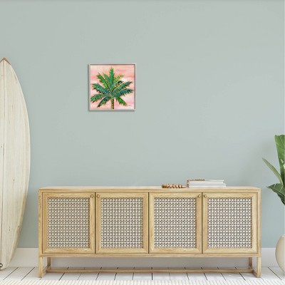 Modern Green Palm Tree Print on Canvas with Gray Frame, 17 x 17