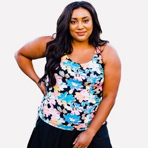Calypsa Women's Plus Size Maya Tankini Swim Top With Built-in Bra - 1 of 4