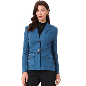 INSPIRE CHIC Women's Faux Suede Belted Lapel Single Breasted Work Outwear Blazer - 1 of 4