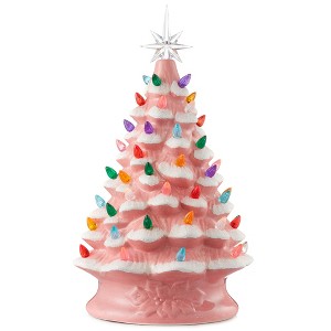 Casafield 15" Pre-Lit Ceramic Christmas Tree Hand-Painted Tabletop Decor with Lights - 1 of 4