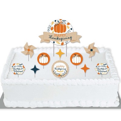 Big Dot of Happiness Happy Thanksgiving - Fall Harvest Party Cake Decorating Kit - Happy Thanksgiving Cake Topper Set - 11 Pieces