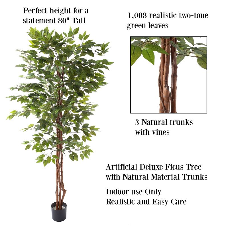 Nature Spring Ficus Artificial Tree - 80-Inch Potted Faux Silk Tree with Natural Looking Leaves for Office or Home Decor - Realistic Indoor Plants, 4 of 8