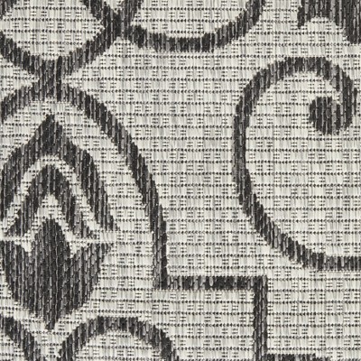 Ivory & Charcoal Round Synthetic Indoor/Outdoor Area Rug