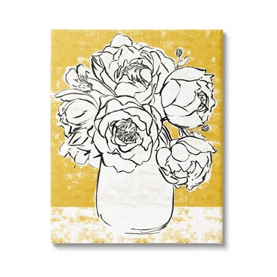 Stupell Industries Peony Sketch Bouquet Contrasted Distressed Yellow