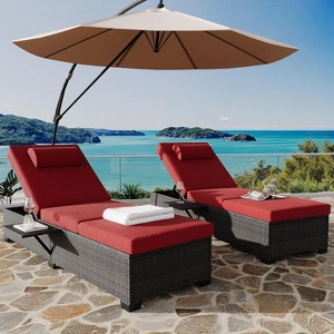 GustoWave 2 Pieces Outdoor PE Wicker Lounger Set, Pool Lounge Chair, Adjustable Backrest Lounger - 1 of 4