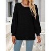 Women's Long Sleeve Blouse Round Neck Loose Fit Casual Top - 3 of 4
