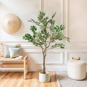 SEVOBAL Artificial Plants 51" Ficus Tree Pre-Potted Faux Greenery with Glossy Leaves for Home Office Decor, Green, 31"*31"*51" - 1 of 4