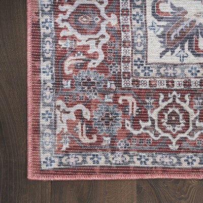 Brick Ivory Floral Medallion 4' x 6' Washable Rug