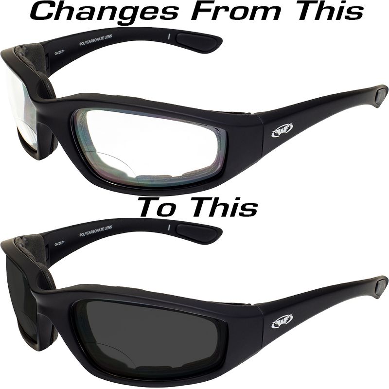 Global Vision Kickback Z 24 Safety Motorcycle Glasses with +1.5 Bifocal Clear to Smoke Sunlight Reactive Lenses, 3 of 5