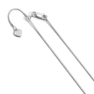 Black Bow Jewelry 1mm Rhodium Sterling Silver Adj. D/C Square Snake Chain Necklace - 1 of 4
