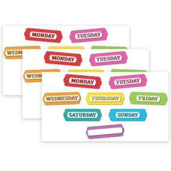 Ashley Productions® Magnetic Die-Cut Timesavers & Labels, Days of the Week, White Polka Dots On Assorted Colors, 8 Per Pack, 3 Packs