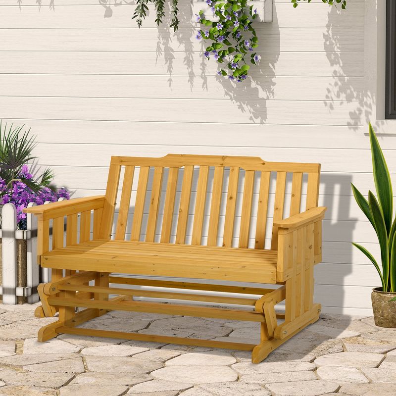 Outsunny Wooden Patio Glider Bench, Wood Outdoor Loveseat with High Back and Armrests, 2-Seat, 3 of 9
