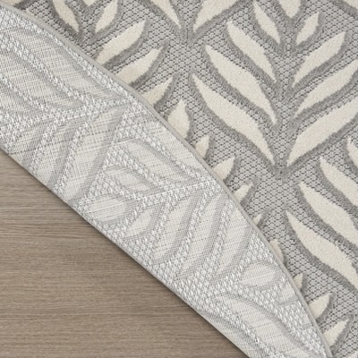Aloha 8' Round Gray Synthetic Tropical Palm Outdoor Rug