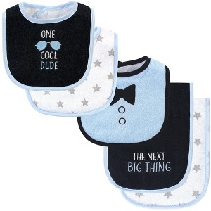 Hudson Baby Infant Boy Cotton Terry Bib and Burp Cloth Set 5pk, One Cool Dude, One Size - 1 of 4