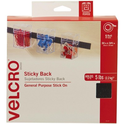 VELCRO Brand Hook and Loop Sticky Back Tape Roll, 30 Feet x 3/4 Inches, Black