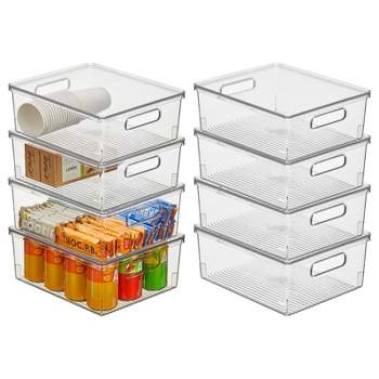 Plastic Storage Containers with Bamboo Lids, Medicine Cabinet Organizer  Drawer Organizers Clear Bins with Lids for Organizing Pantry or Bathroom -  4.5 Inches Tall - Set Of 4