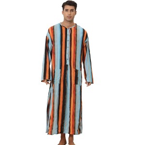 Lars Amadeus Men's Long Sleeves Button Striped Nightgown with Pockets - 1 of 4