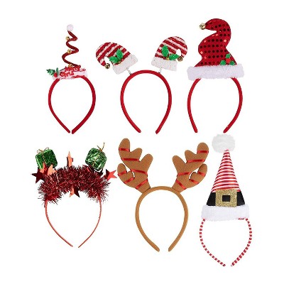 Christmas Headbands - 6-Pack Holiday Party Accessories, Festive Photobooth Props and Decoration, 6 Assorted Designs
