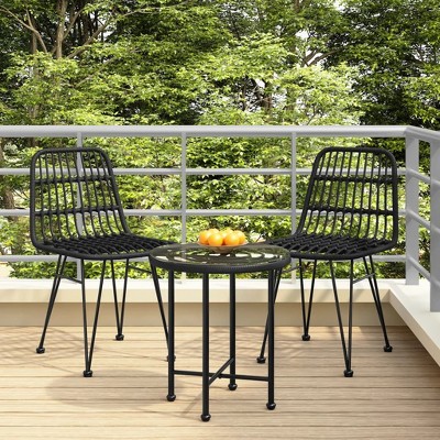 Garden Chair Set of 2 Black Steel polyethylene with a rattan look  vidaXL
