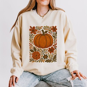 Simply Sage Market Pumpkin Boho Floral Lightweight Garment Dyed Sweatshirt - 1 of 4