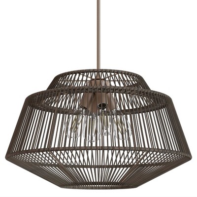 Sable Rattan Geometric Pendant Light with Aluminum Frame
