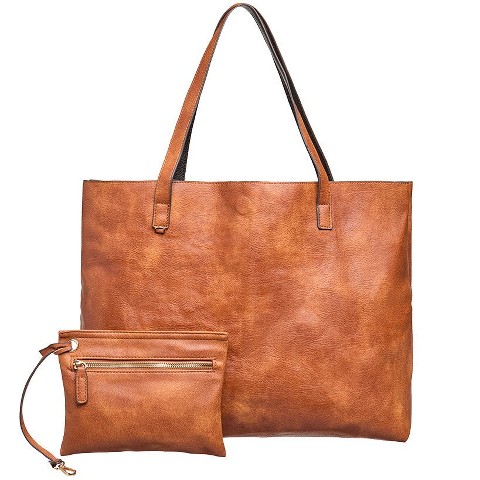 Сумки Lakeside The Lakeside Collection Women's Faux Leather Reversible Tote Bag with Matching Purse - Black/Cognac