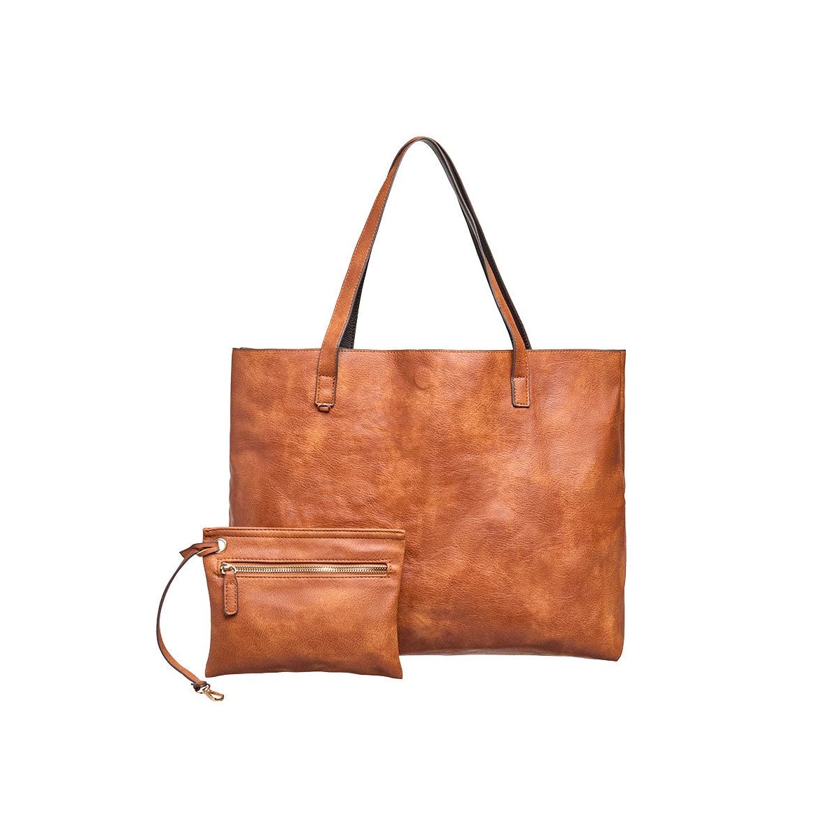 The Lakeside Collection Women's Faux Leather Reversible Tote Bag with Matching Purse -