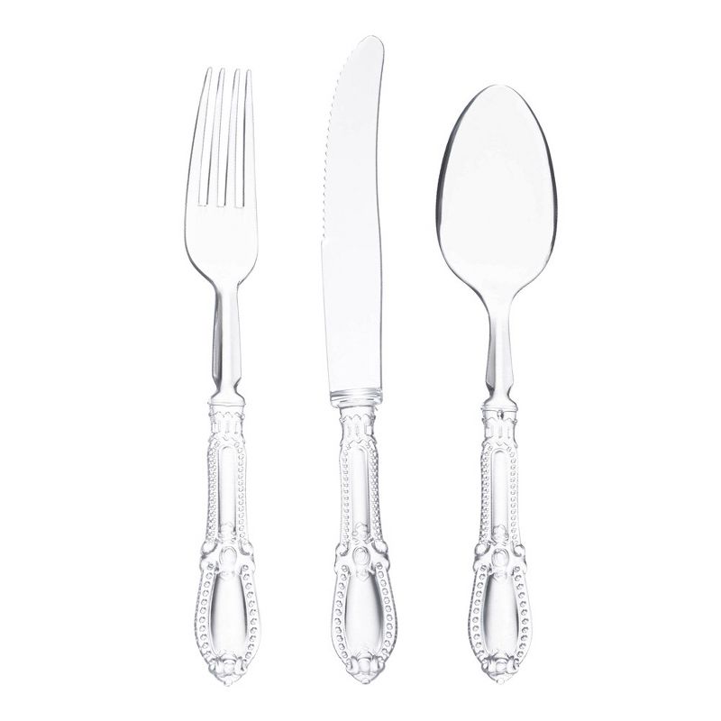 Smarty Had A Party Clear Baroque Disposable Plastic Cutlery Set - 20 Spoons, 20 Forks and 20 Knives (480 Guests), 1 of 2